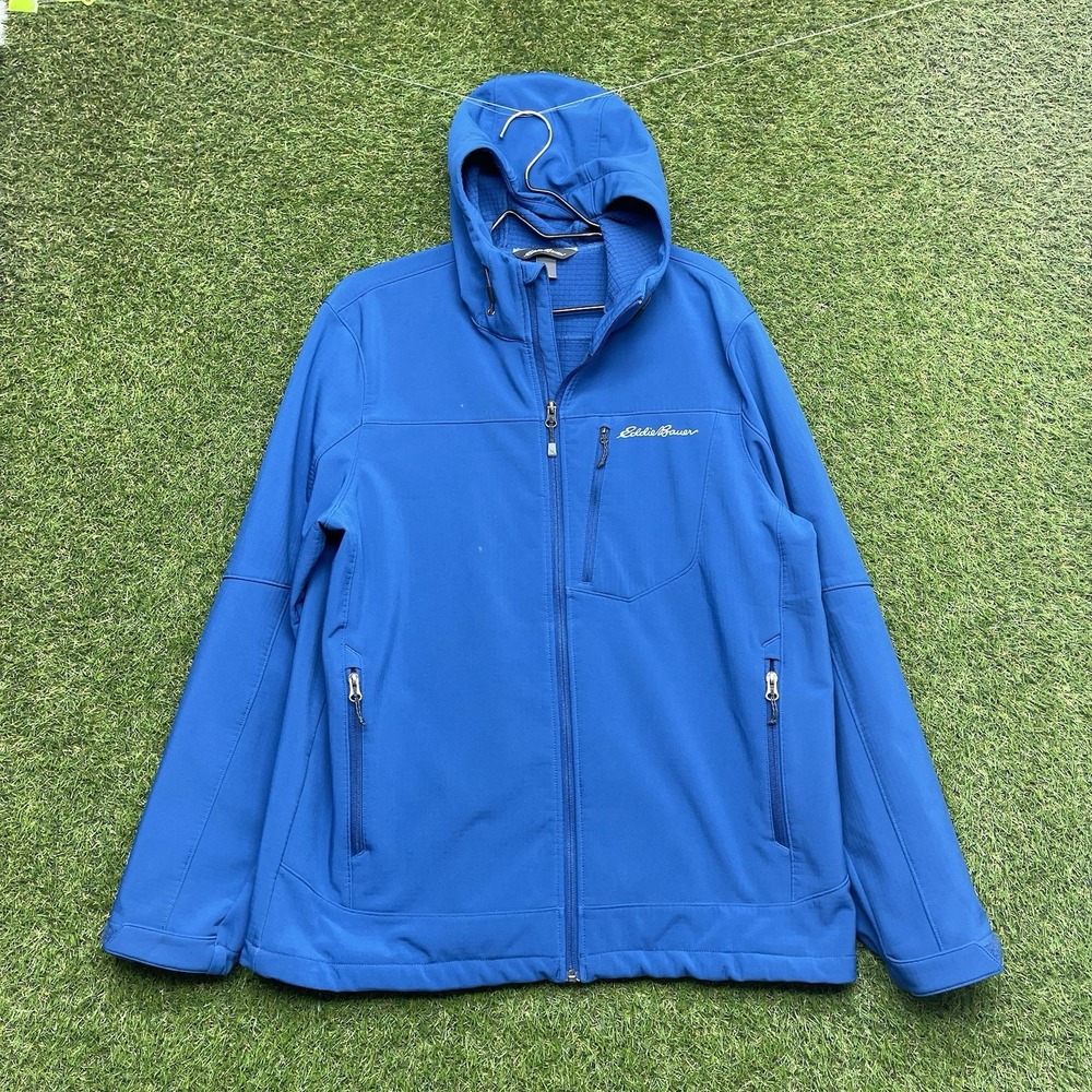 Eddie Bauer First Ascent Hoodie Mens Large Tech Free Heat Grid Fleece Hike Blue